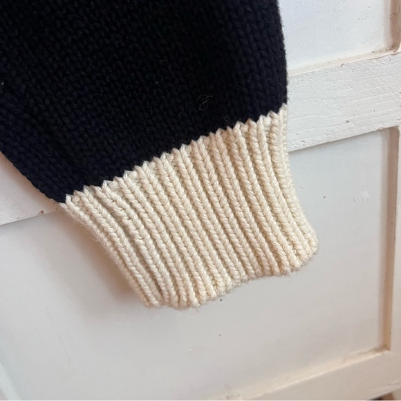 MR. SATURDAY Cardigan Knit Open Front GOOD LUCK Graphic Black Cream - Picture 4 of 8